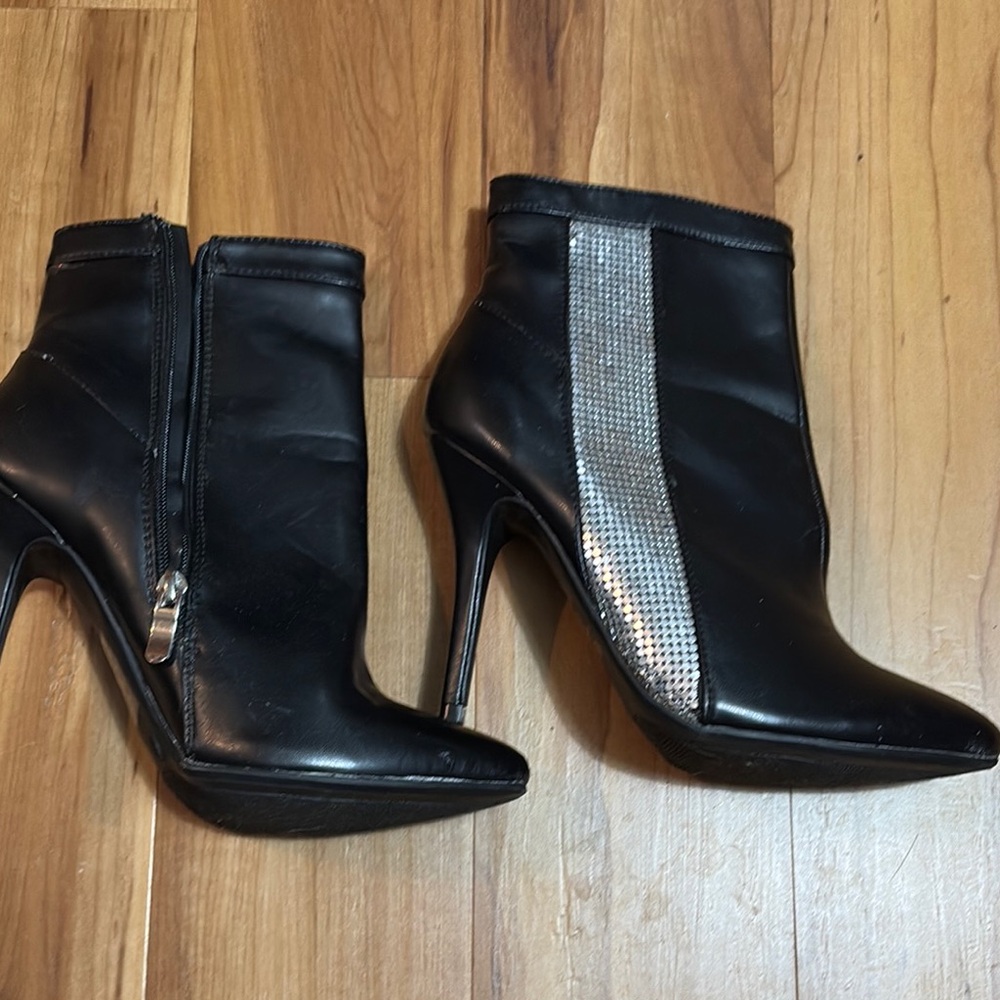 Black and Silver Heeled Boots with Stiletto Heel